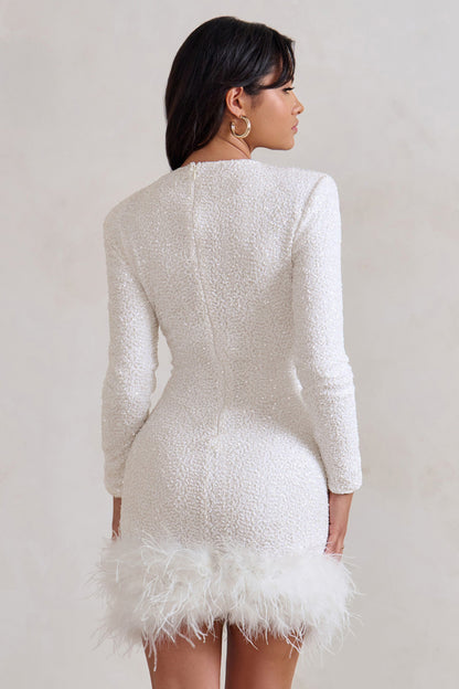 Damen Minikleid Federbesatz Abendkleid