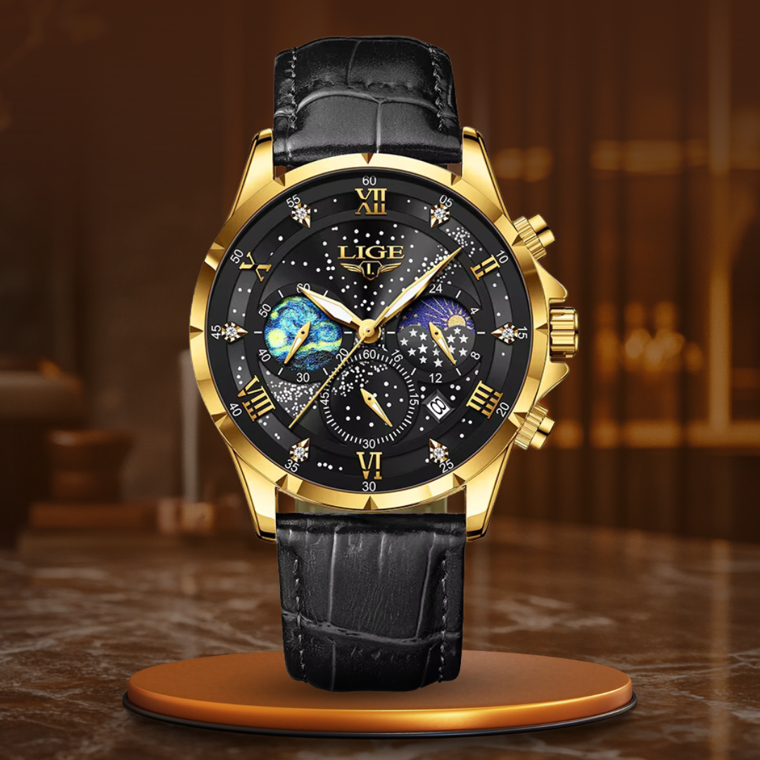 Herren Armbanduhr Mondphase Edelstahl