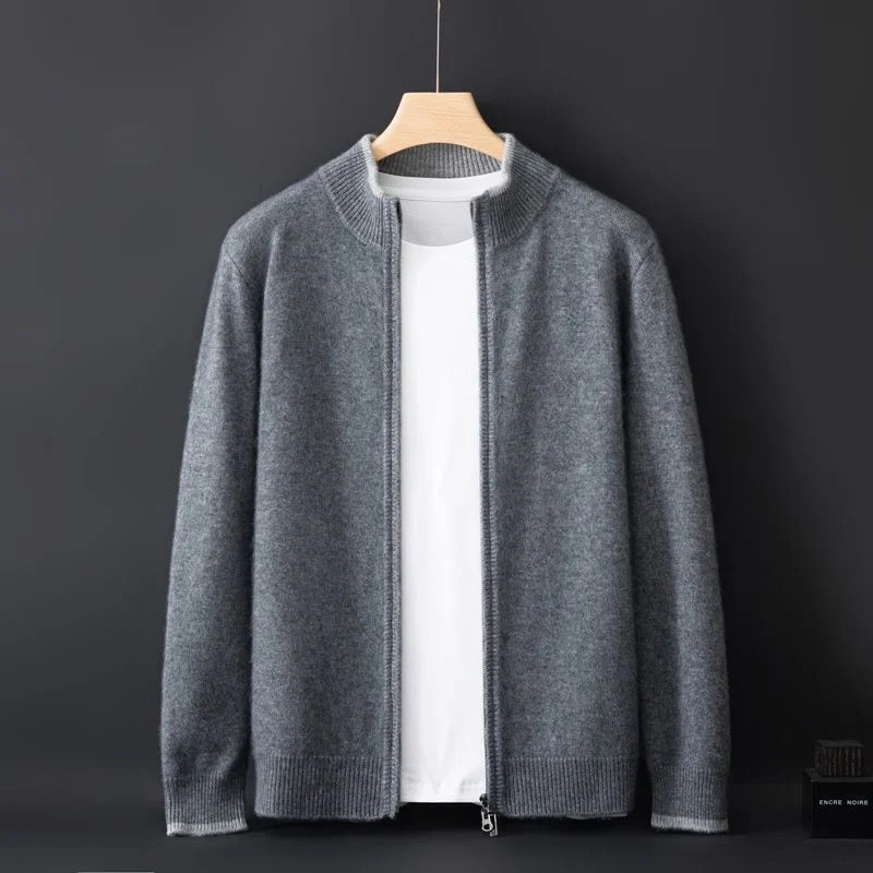 Herren Strickjacke Merino-Wolle Reißverschluss Warm