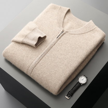 Herren Strickjacke Wollwarm mit Reißverschluss