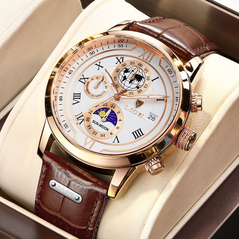 Herrenuhr Lederarmband Chronograph Automatik Edelstahl - Norvielle