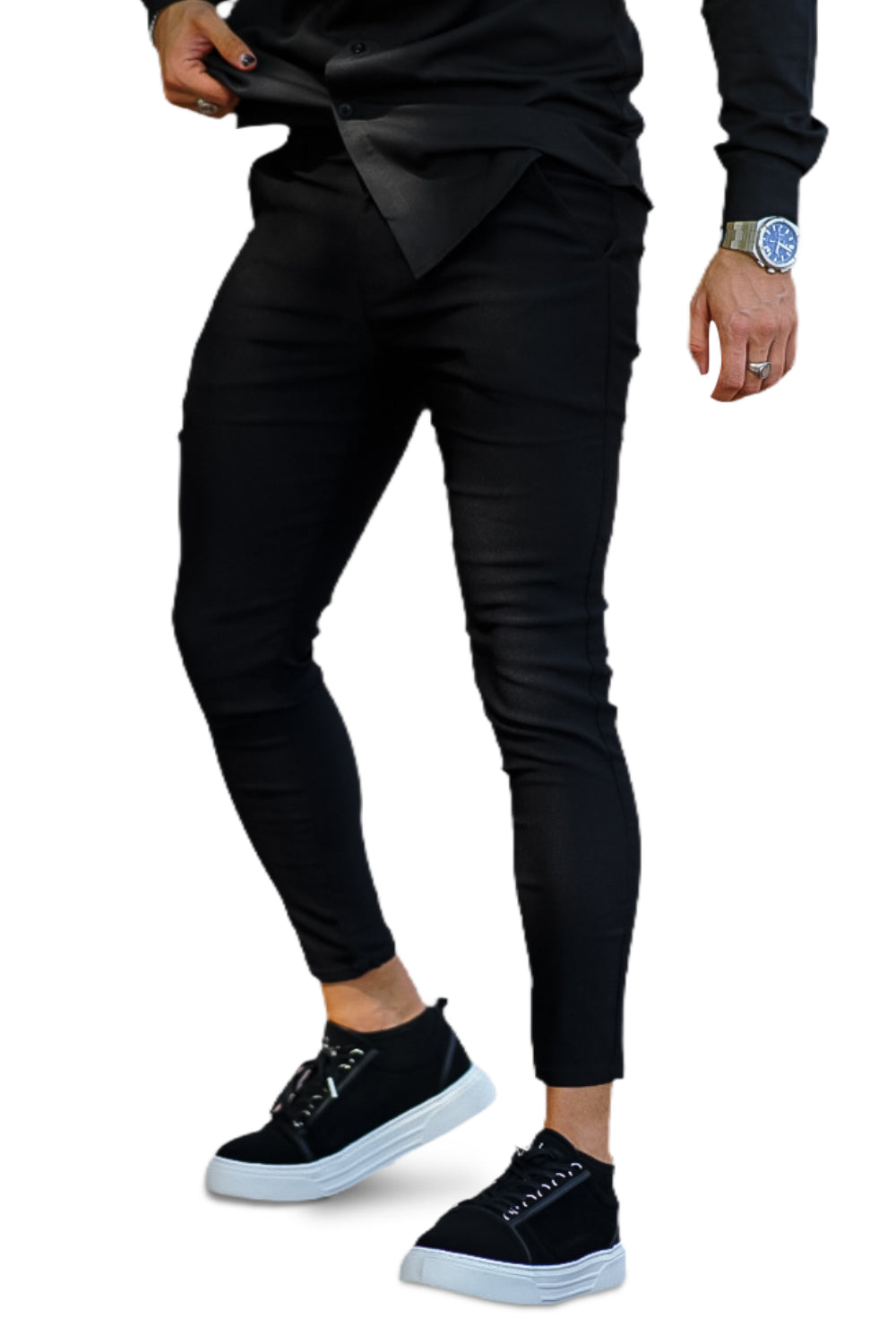 Herren Slimfit Hose Klassisch Schwarz Stoff - Norvielle