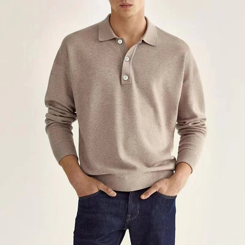 Herren Langarm Polo-Shirt Klassisch Weiß - Norvielle