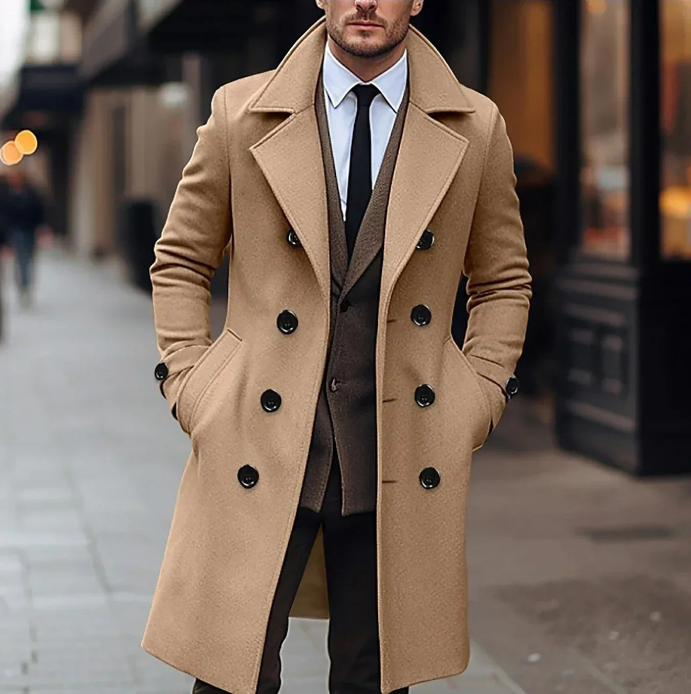 Herren Wollmantel Klassisch Warm Beige Braun Schwarz - Norvielle
