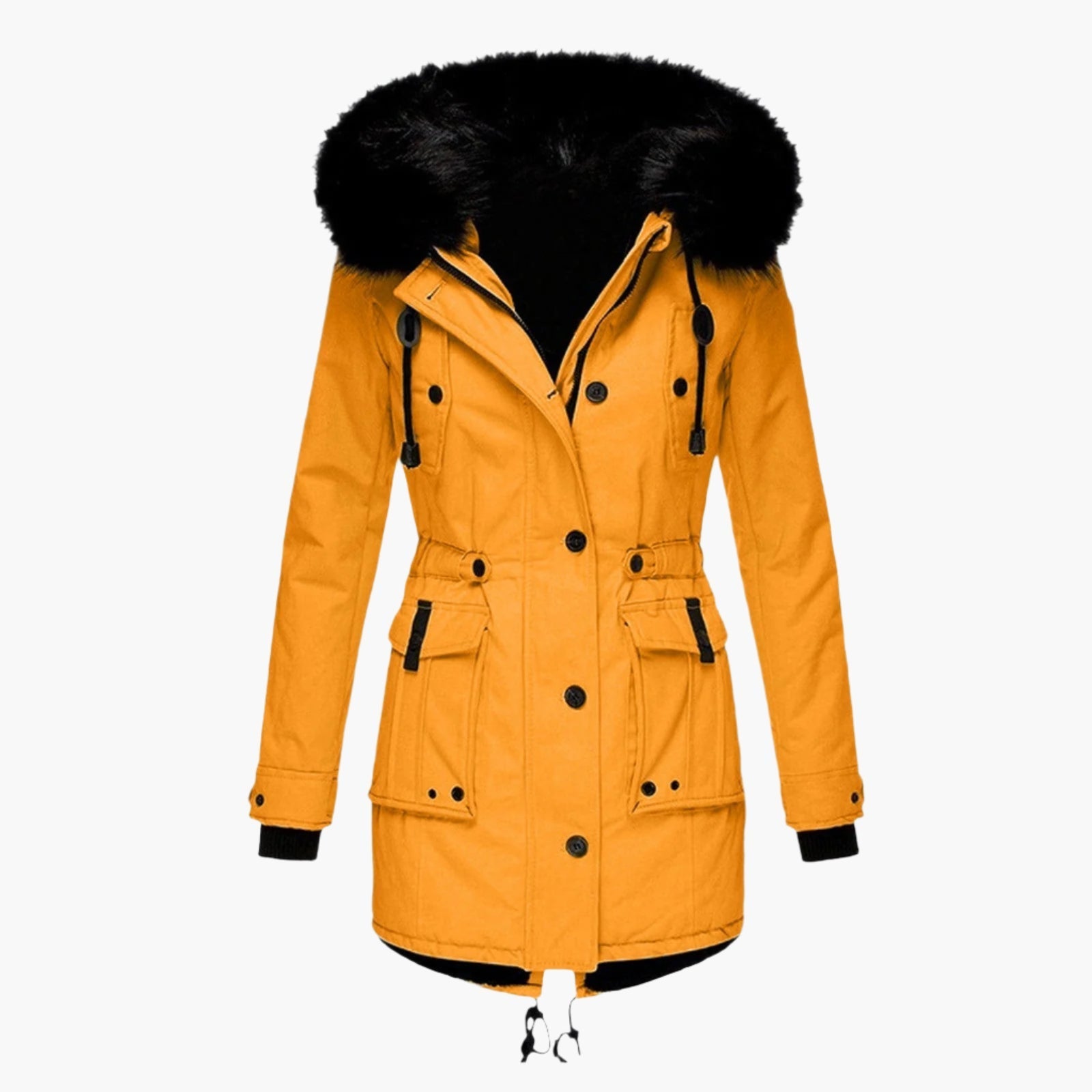 Damen Winterjacke Lang Warme Kapuzenjacke Schwarz - Norvielle