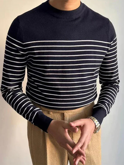 Herren Strickpullover Merinowolle Gestreift Warm