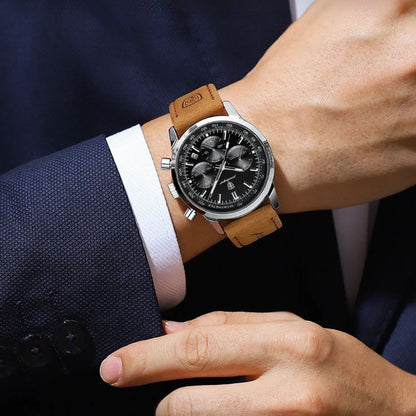 Herren Chronograph Armbanduhr Leder Automatik