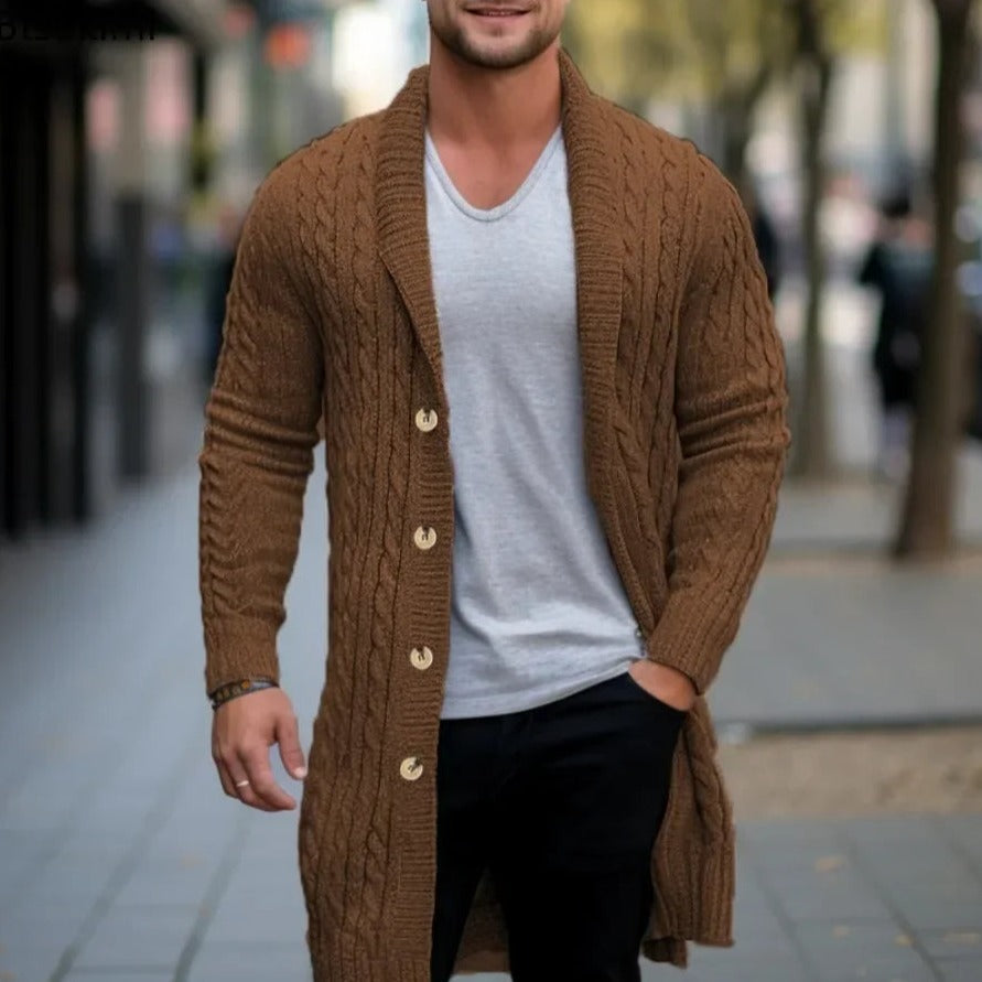 Herren Strickjacke Lang Knöpfe Handgestrickt Warm - Norvielle