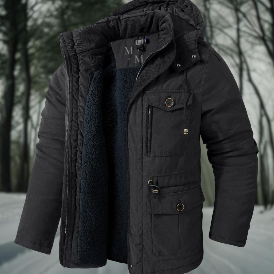 Herren Winterparka Warme Daunenjacke Mit Kapuze Schwarz - Norvielle