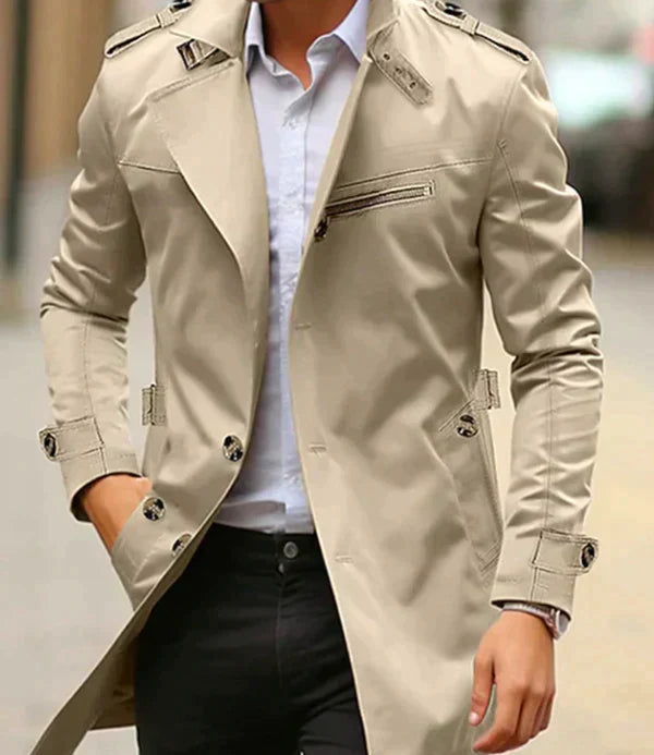 Herren Trenchcoat Klassisch Woll Schwarz - Norvielle