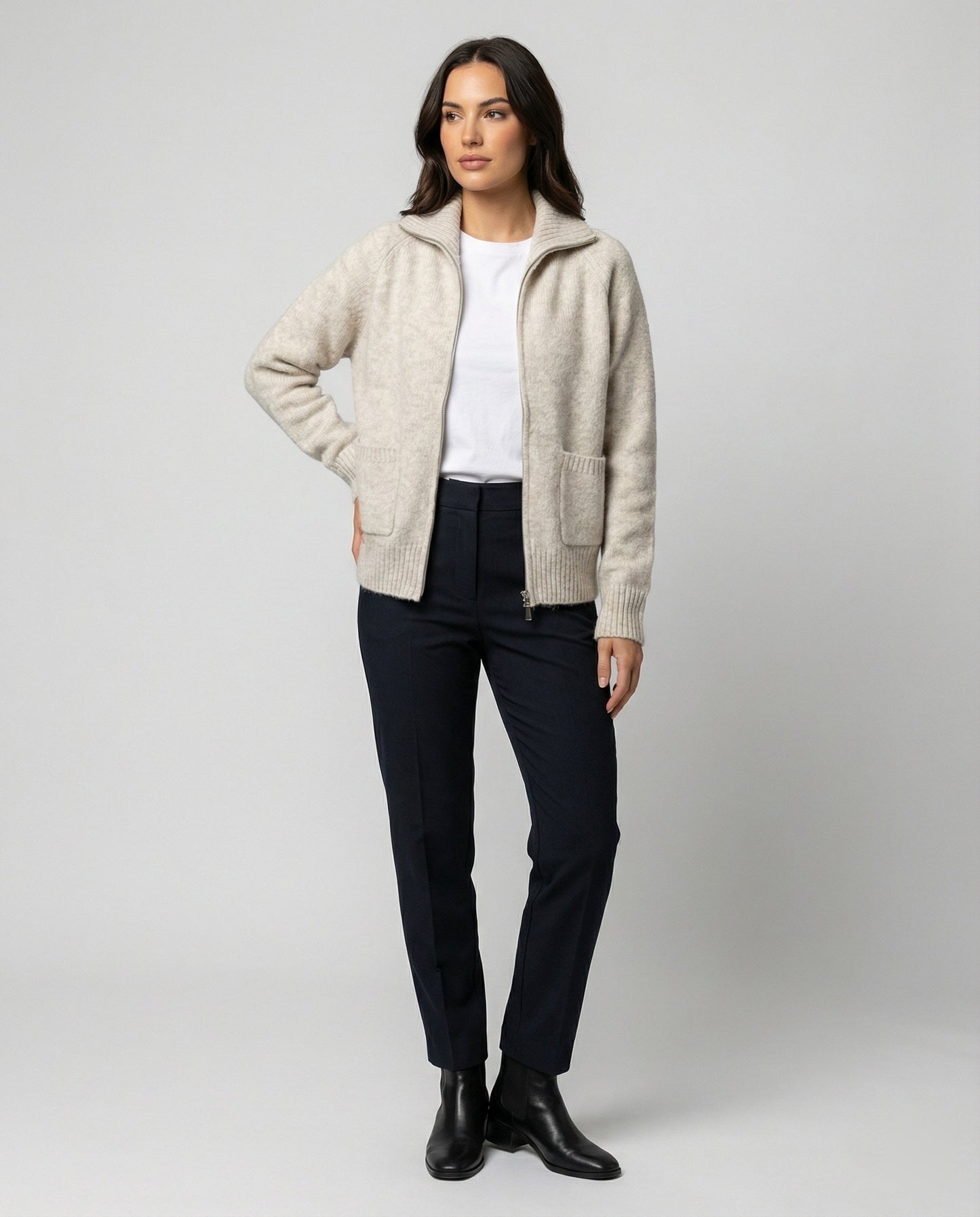 Damen Strickjacke Kurz Reißverschluss Weich