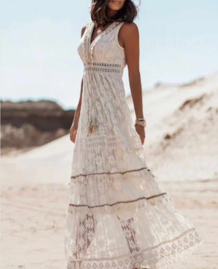 Damen Langarm Maxikleid Boho Chic Sommerkleid