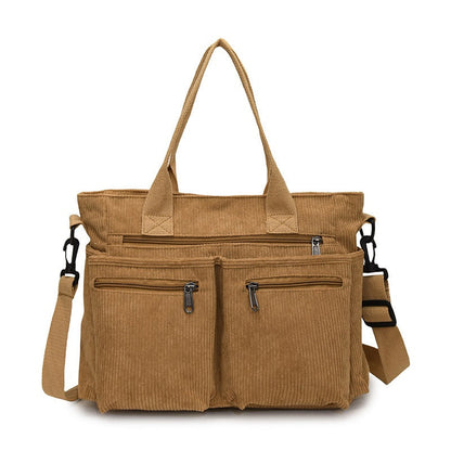 Große Cord Schultertasche Reißverschluss Stylisch