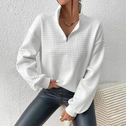 Damen Pullover Reißverschluss Glitter Modern