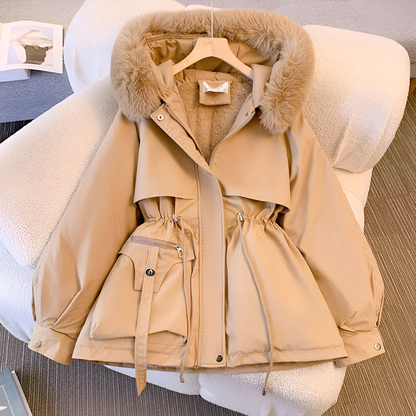 Damen Winterparka Warm mit Kunstfell-Kapuze