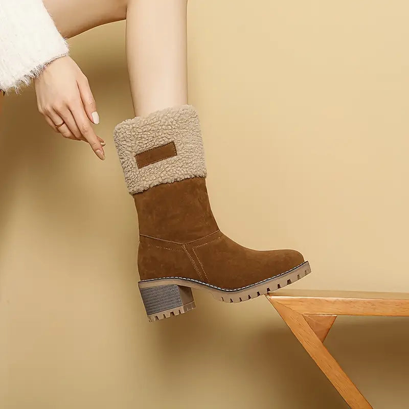 Damen Winterstiefel Fellgefüttert Blockabsatz - Norvielle