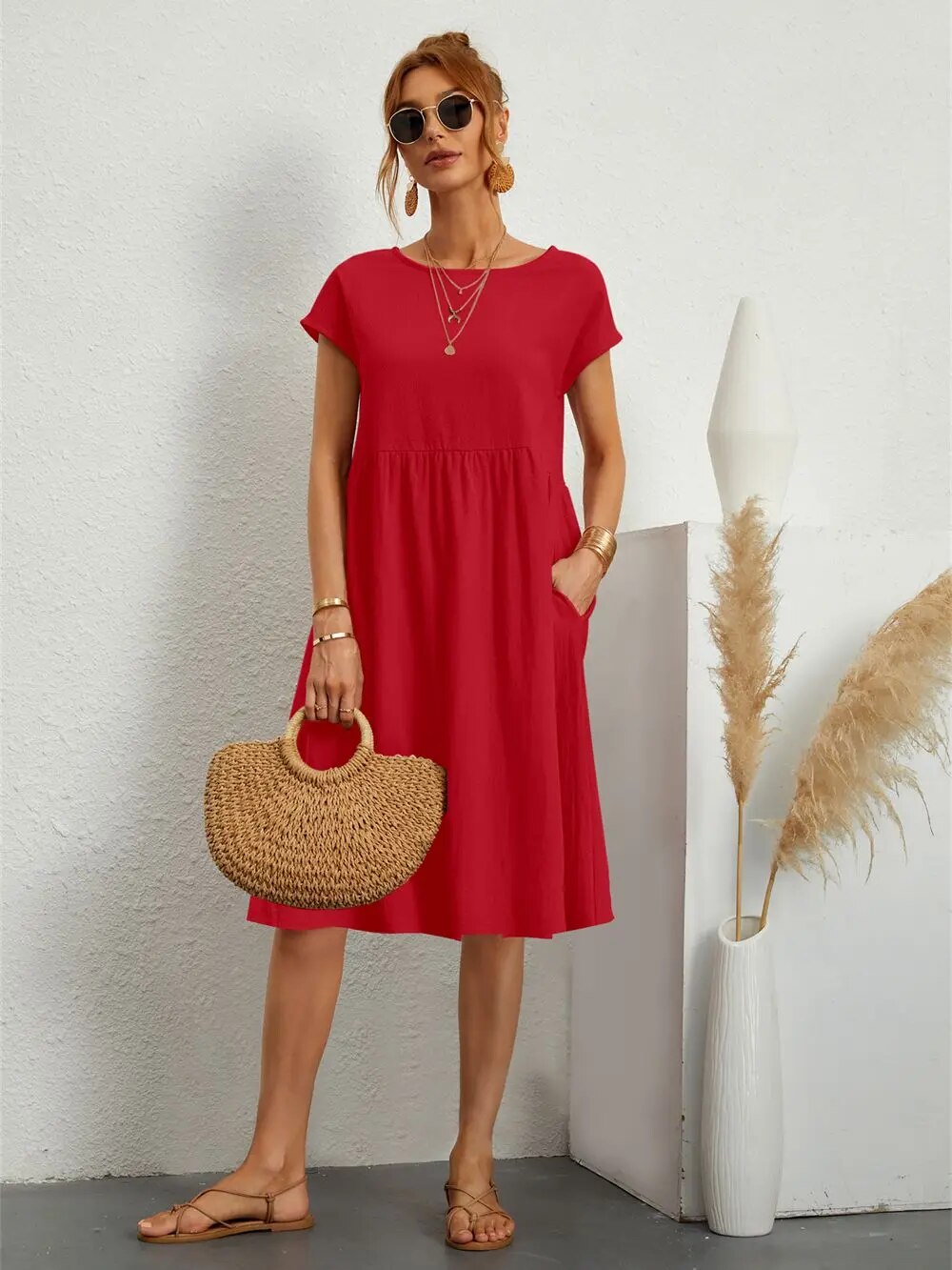 Damen Sommerkleid Leichtes Rosa Elegantes Kleid - Norvielle