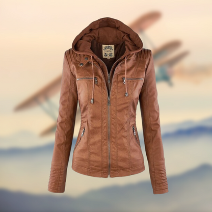 Damen Lederjacke Slim Fit Reißverschluss