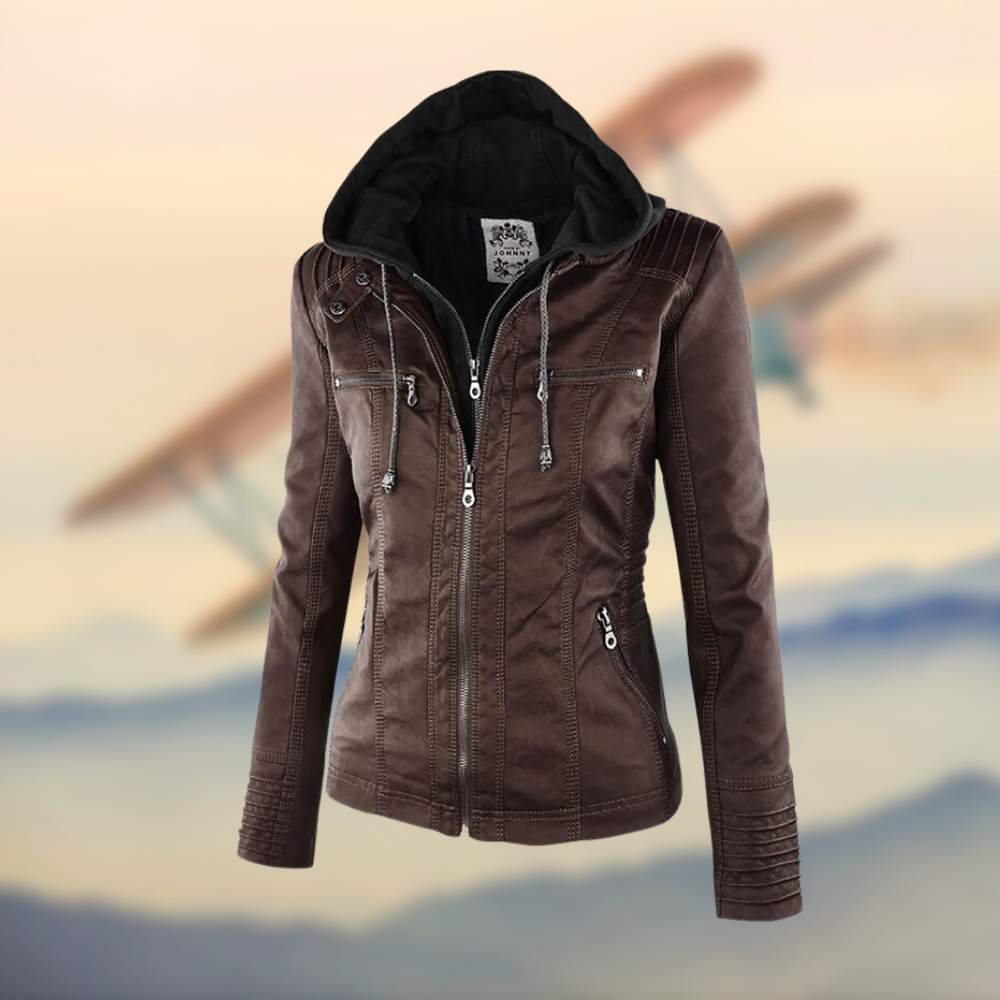 Damen Lederjacke Slim Fit Reißverschluss
