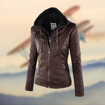 Damen Lederjacke Slim Fit Reißverschluss