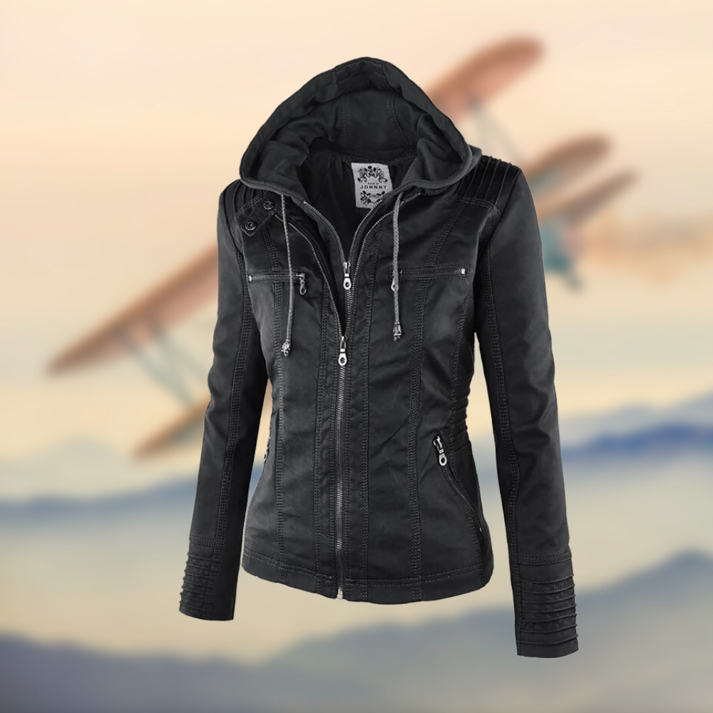 Damen Lederjacke Slim Fit Reißverschluss