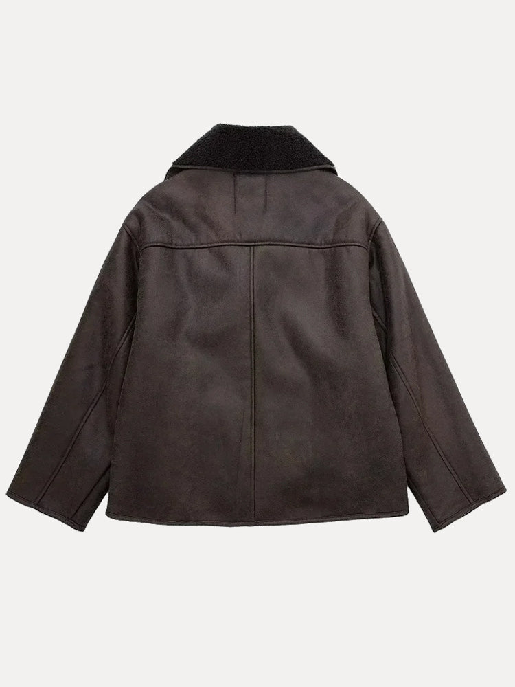 Damen Lederjacke Warm Geschnitten Locker