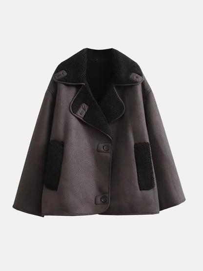 Damen Lederjacke Warm Geschnitten Locker