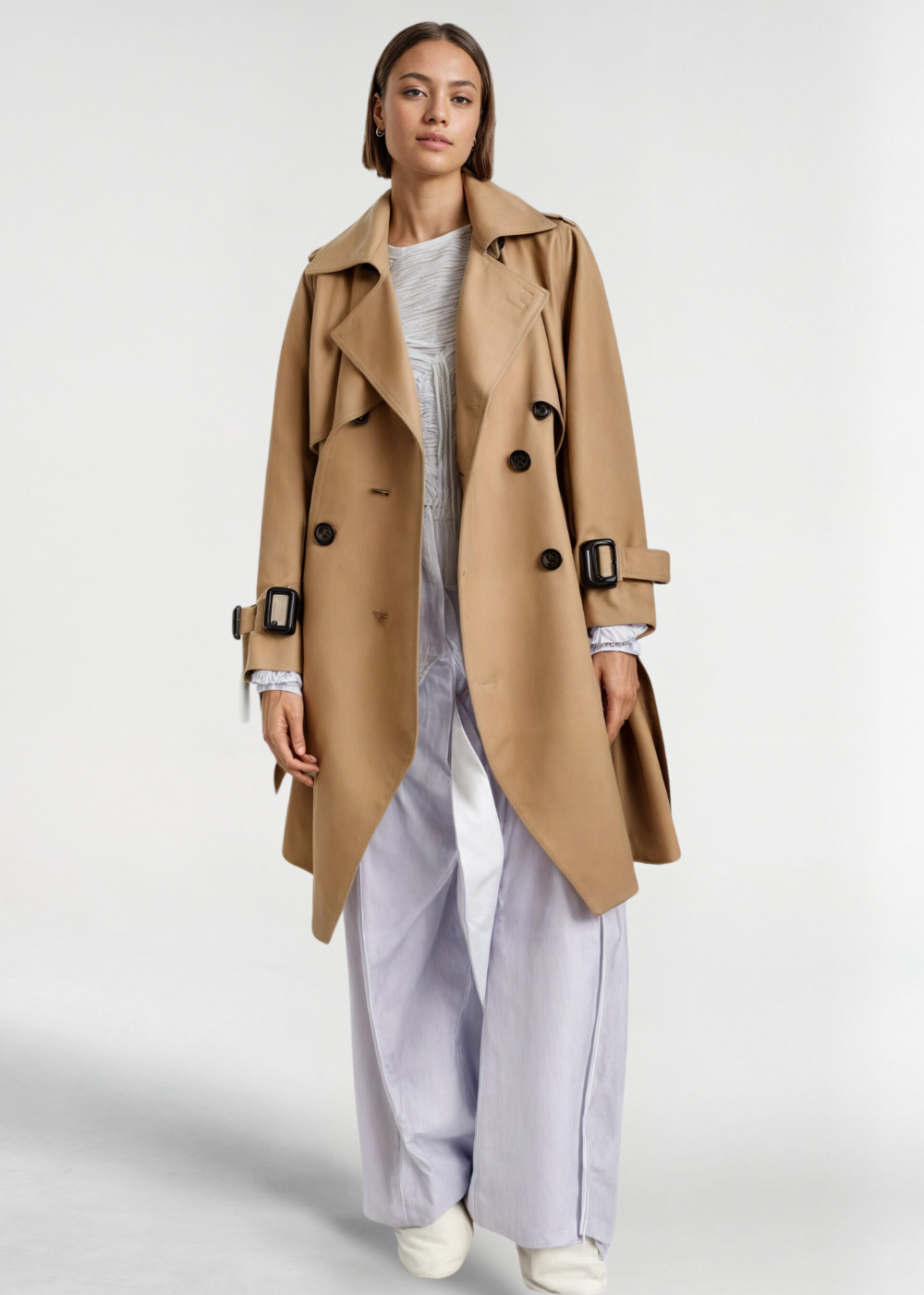 Damen Trenchcoat Lang Wasserfest Mit Gürtel Schwarz - Norvielle