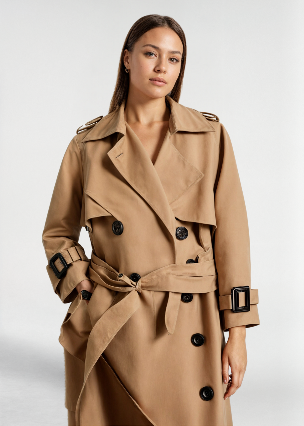 Damen Trenchcoat Lang Wasserfest Mit Gürtel