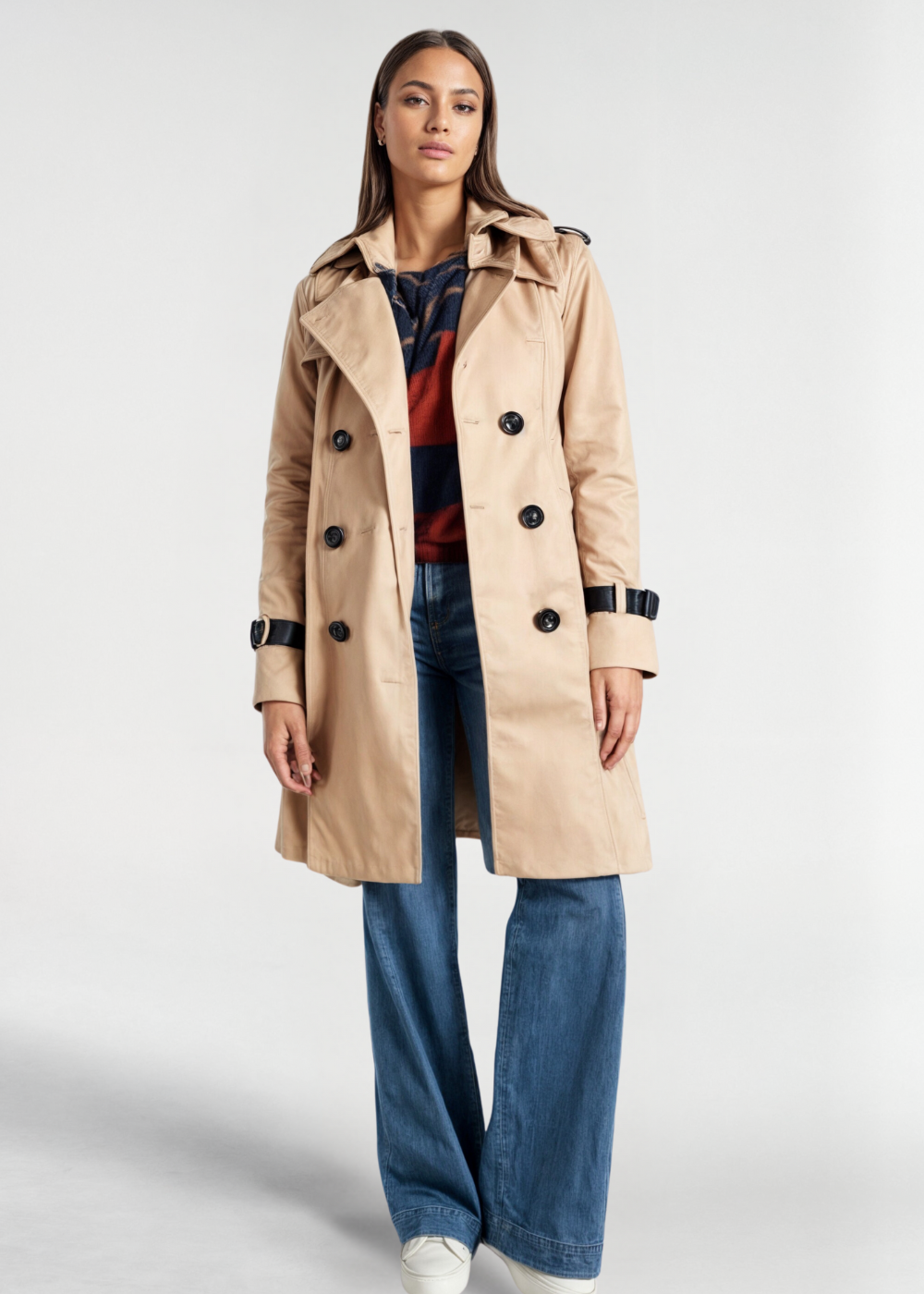 Damen Trenchcoat Lang Wasserfest Schwarz - Norvielle