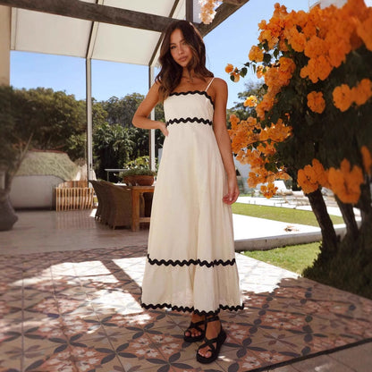 Damen A-Linie Maxikleid Spaghettiträger Sommerkleid