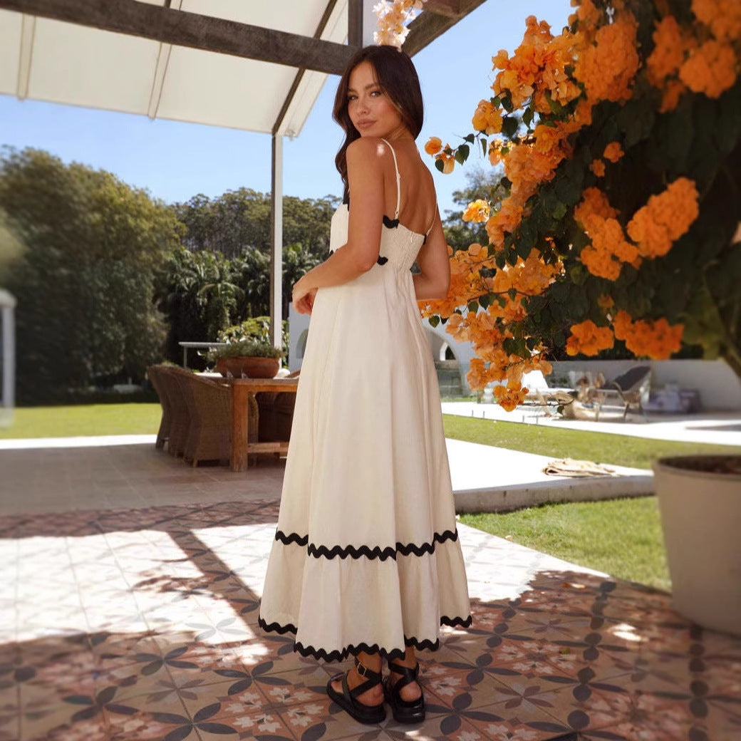 Damen A-Linie Maxikleid Spaghettiträger Sommerkleid