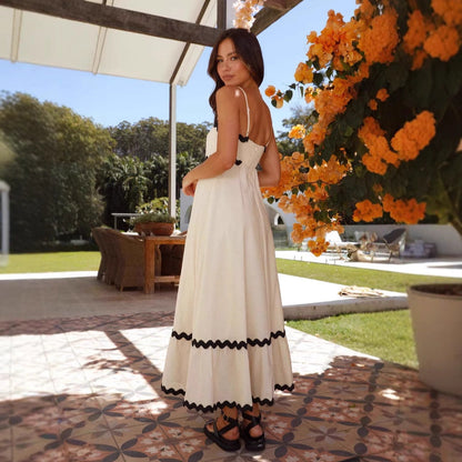 Damen A-Linie Maxikleid Spaghettiträger Sommerkleid