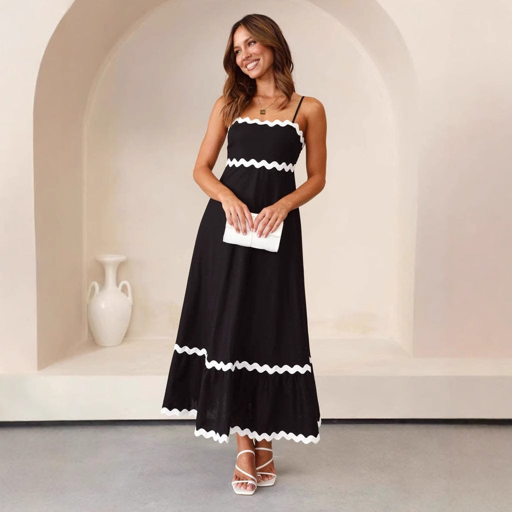 Damen A-Linie Maxikleid Spaghettiträger Sommerkleid