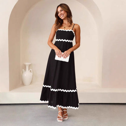 Damen A-Linie Maxikleid Spaghettiträger Sommerkleid