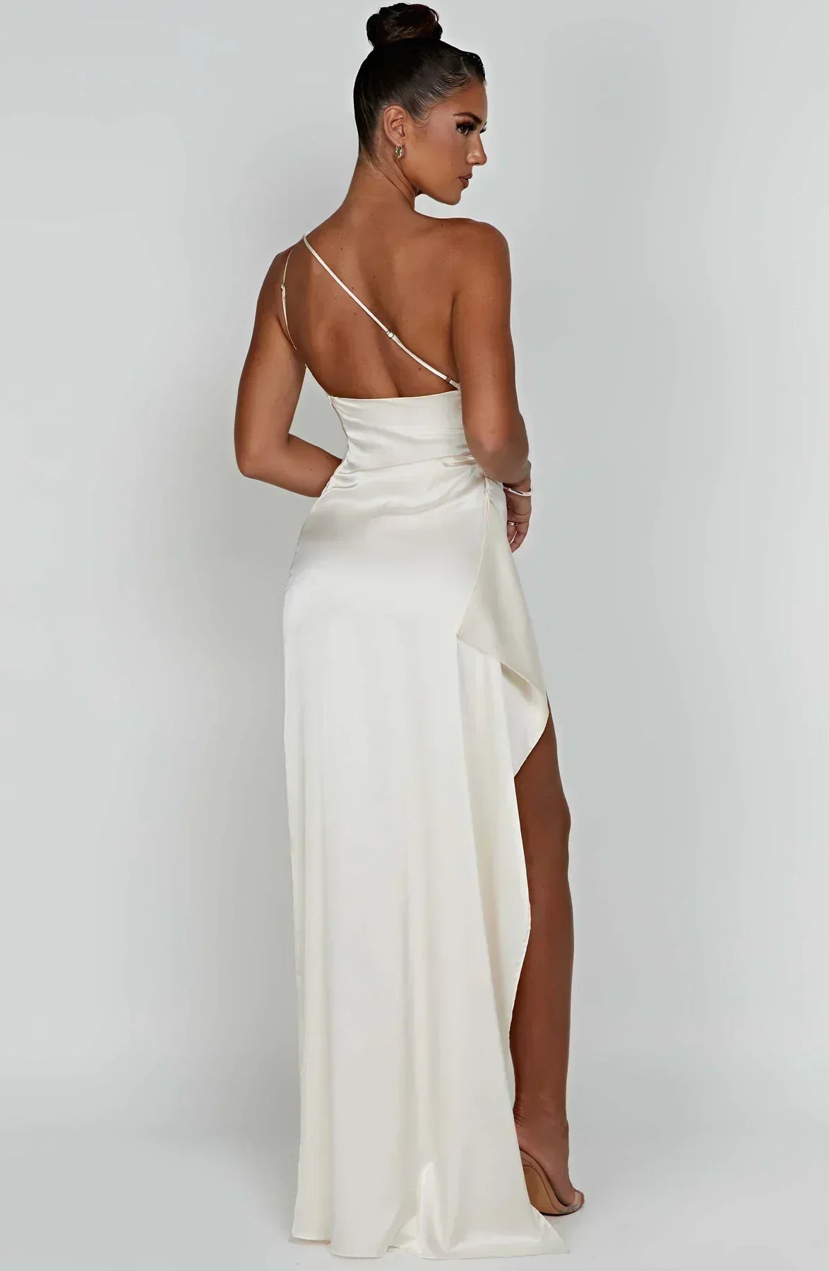 Damen Maxikleid Asymmetrischer Ausschnitt Mit Schlitz