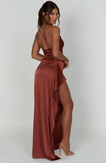 Damen Maxikleid Asymmetrischer Ausschnitt Mit Schlitz