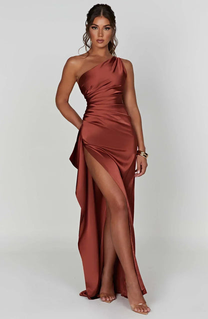 Damen Maxikleid Asymmetrischer Ausschnitt Mit Schlitz