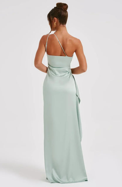 Damen Maxikleid Asymmetrischer Ausschnitt Mit Schlitz