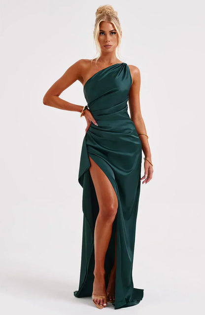 Damen Maxikleid Asymmetrischer Ausschnitt Mit Schlitz