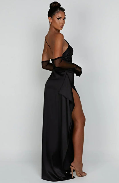 Damen Maxikleid Asymmetrischer Ausschnitt Mit Schlitz