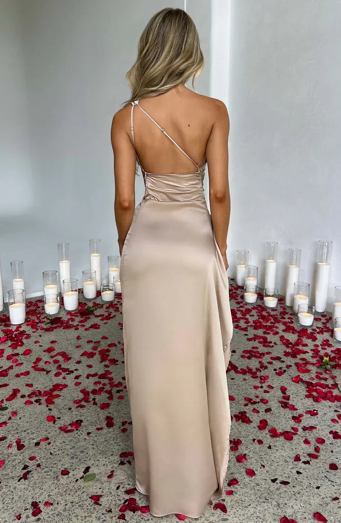 Damen Maxikleid Asymmetrischer Ausschnitt Mit Schlitz