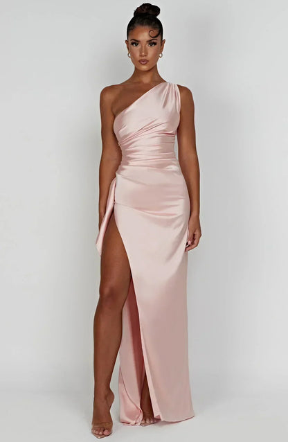 Damen Maxikleid Asymmetrischer Ausschnitt Mit Schlitz