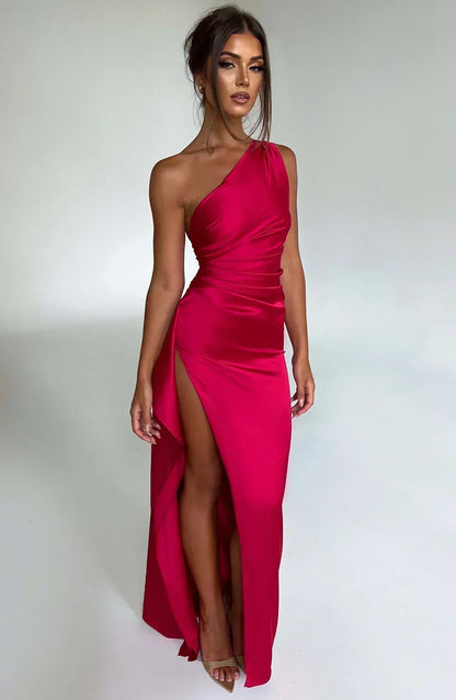 Damen Maxikleid Asymmetrischer Ausschnitt Mit Schlitz - Norvielle