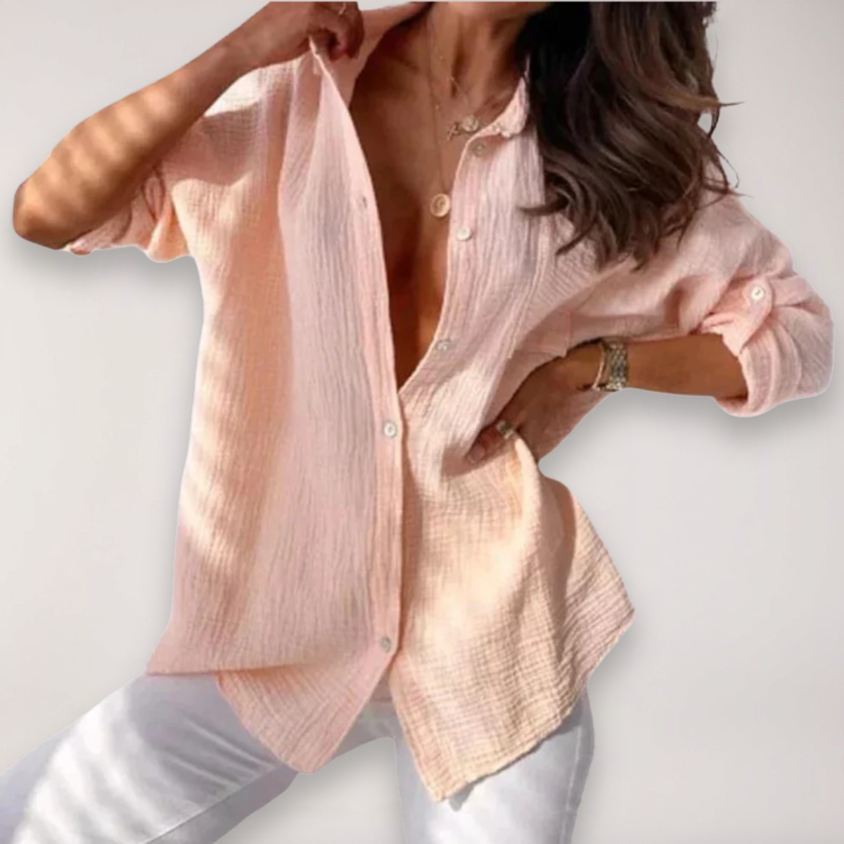 Damen Hemd mit Knopfleiste und hochgekrempelten Ärmeln Elegantes - Norvielle
