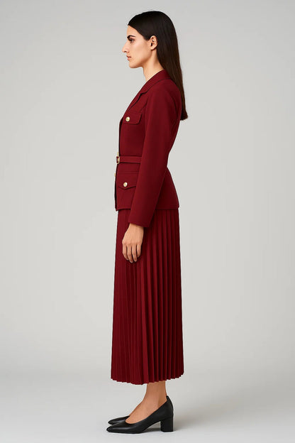 Damen Zweireihiger Blazer mit Faltenrock Modern