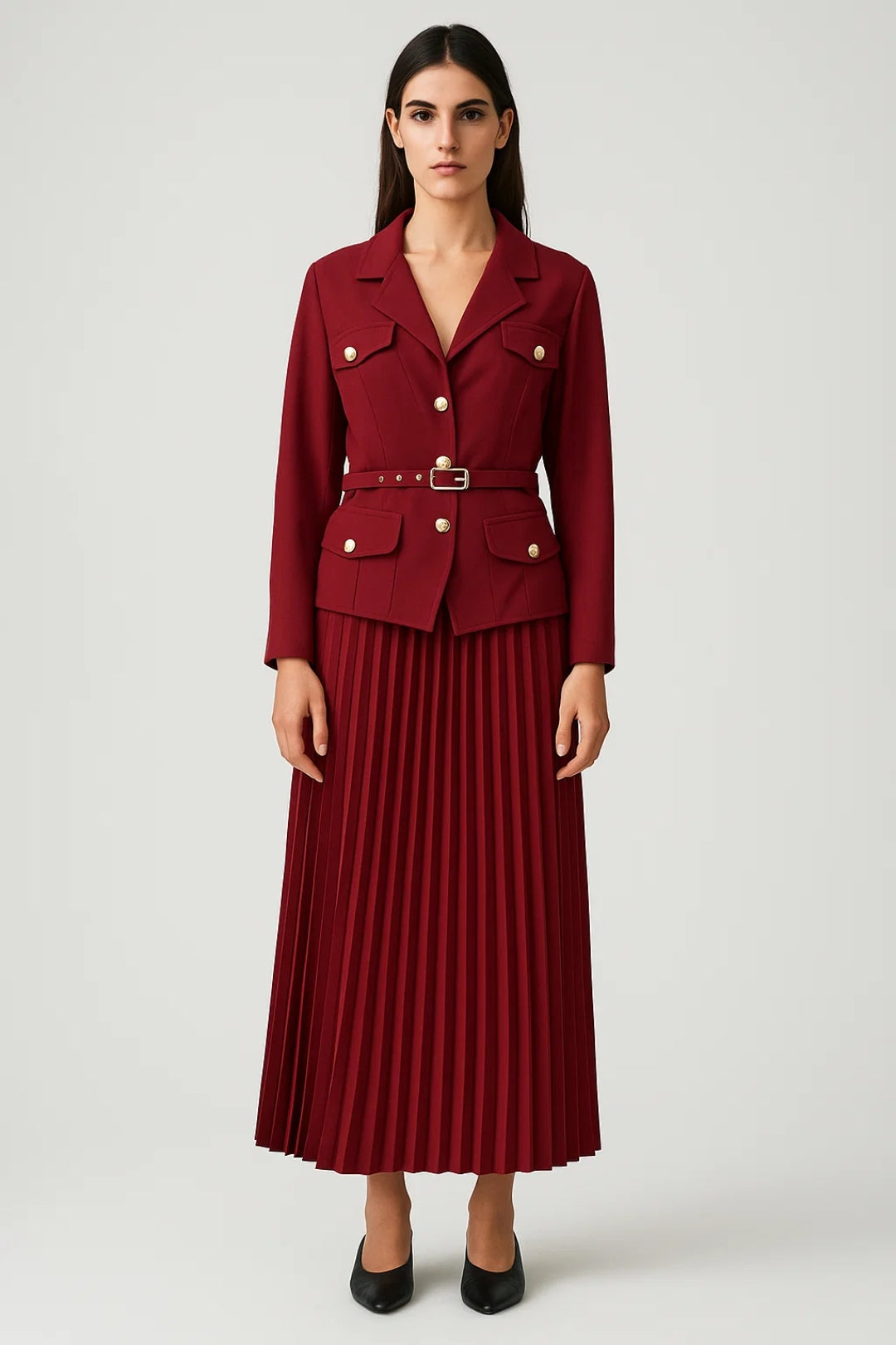 Damen Zweireihiger Blazer mit Faltenrock Modern - Norvielle