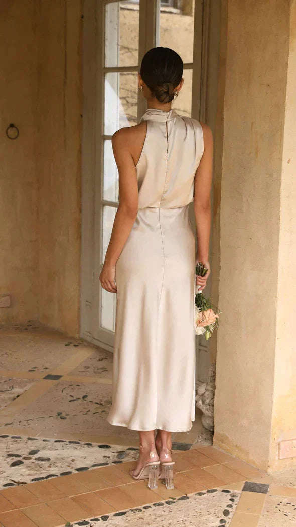 Damen Neckholder-Kleid Midi Elegantes Drapierung