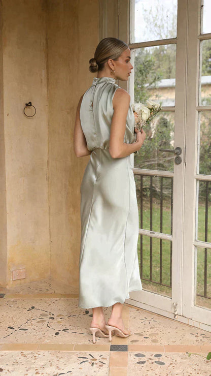 Damen Neckholder-Kleid Midi Elegantes Drapierung
