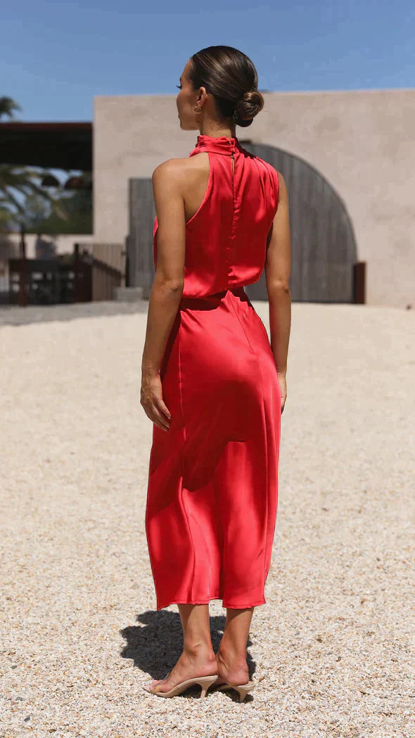 Damen Neckholder-Kleid Midi Elegantes Drapierung